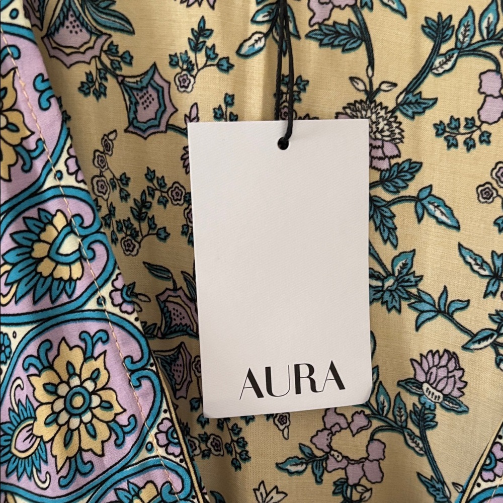 Aura Yellow Floral Maxi Dress with Blue Paisley Trim - Picture 3 of 7